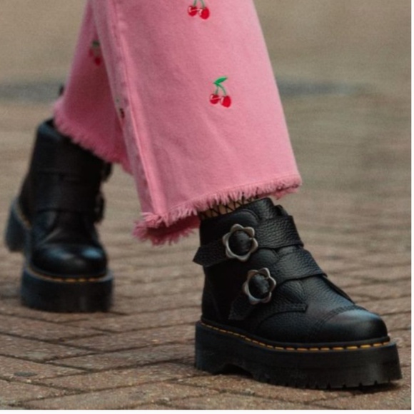 Dr. Martens Shoes - NWOT. Doc Martens: Devon Flower Buckle Platform Boots